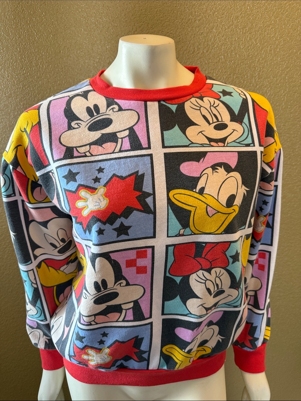 Vintage Disney Mickey & Friends Comic-Panel Crewneck Sweatshirt - Red Trim